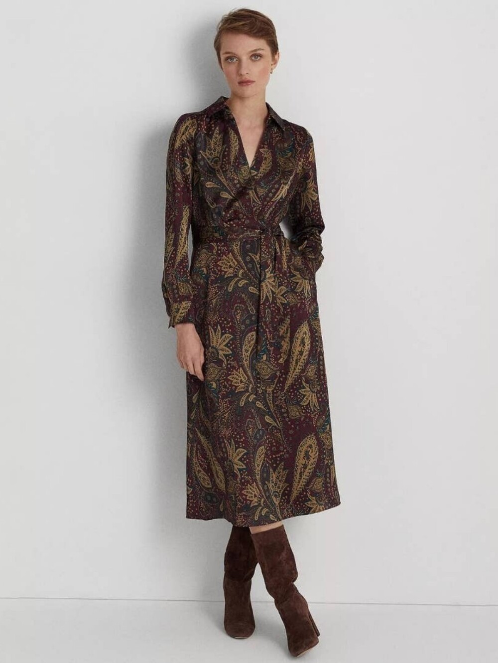 Lauren Ralph Lauren Burgundy Paisley Long Sleeve Dress - Picture 11 of 11